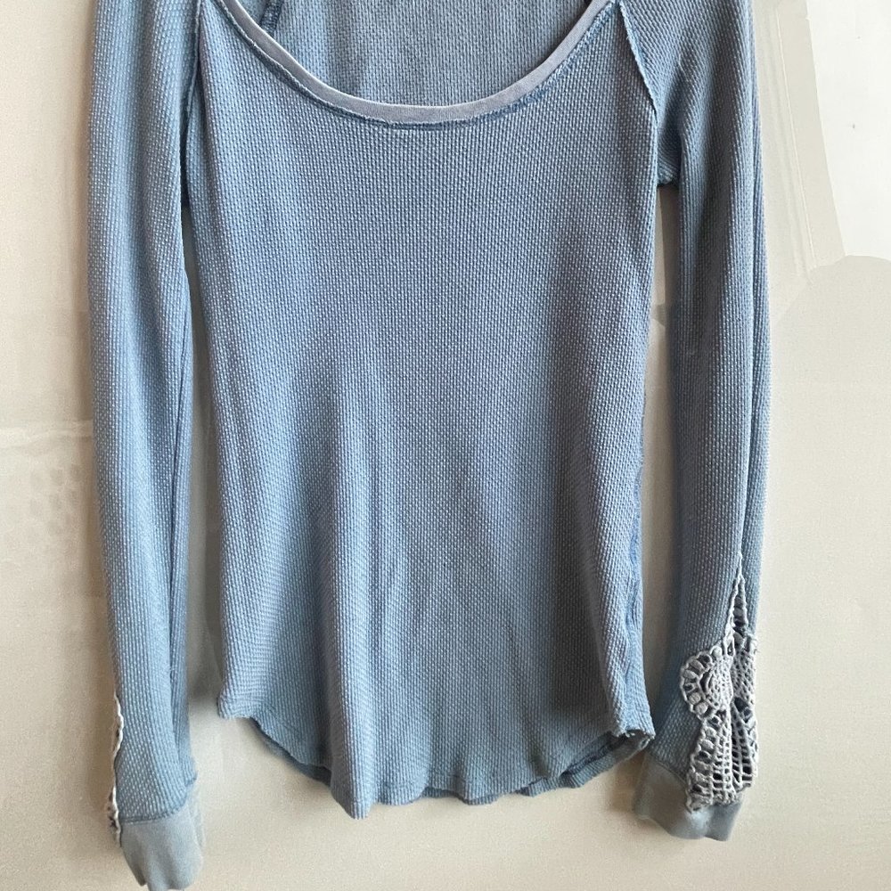 Free People Blue Lace Long Sleeve Shirt